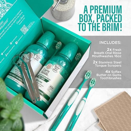 GuruNanda Fresh Breath Mouthwash – 12-Hour Fresh Breath & Helps Fight Bad Breath – ADA Accepted, Alcohol & Fluoride-Free Oral Rinse, Wild Mint - 16 oz, Pack of 2 thumbnail 9