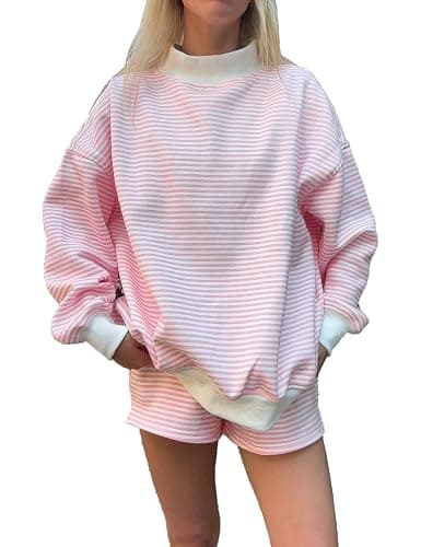 DURUNUL Women Oversized Mockneck Sweatshirt Striped Mock Neck Long Sleeve Pullover Sweatshirts Fall Winter Lounge Tops - Image 1