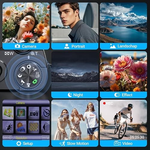 4K Digital Camera for Photography and Vlogging, 64MP Compact Autofocus Video Camera with Dual Lens, Anti-Shake, 16X Zoom, Flash, 32GB SD Card & 2 Batteries, for Teens & Beginners (Black) thumbnail 7