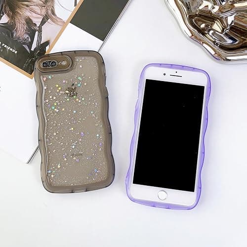 Qokey for iPhone SE & 8/7 Case - Cute Clear Glitter Curly Wave Design, Transparent Bling Shiny Protection Soft TPU Shockproof Phone Cover for Women & Girls thumbnail 5