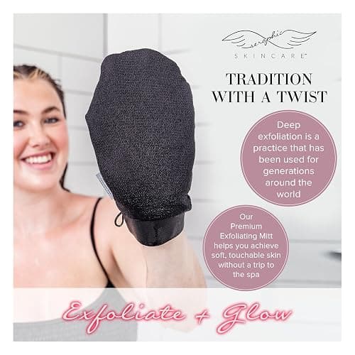 Seraphic Skincare Original Premium Exfoliating Mitt for Body (2pc) – 100% Vegan Viscose Traditional Body Scrub Glove Kessa Korean Washcloth – Body Exfoliator for Self-Tan Removal & Keratosis Pilaris thumbnail 7