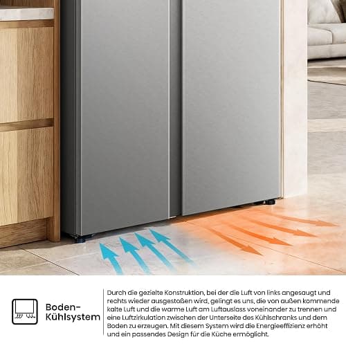 Hisense RS3P538NAIE Kühl-Gefrierkombination/Side by Side/Freistehend/ 527 L/EEK: E/ 39 dB/Perfekt Kitchen Fit/Boden-Kühlsystem/Meta-Tech Cooling/Total No Frost/ (BxHxT): 91,1×178,6×60 cm/Grau thumbnail 7