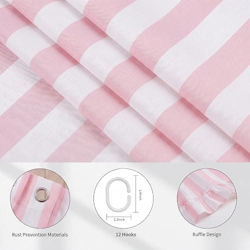 *BOUGHT* Pink Striped Shower Curtain with Ruffle Edge Cotton-Textured Shower Curtain 72x72 Inches Vintage Country Style Fabric Bath Decoration for Farmhouse Bathroom thumbnail 7
