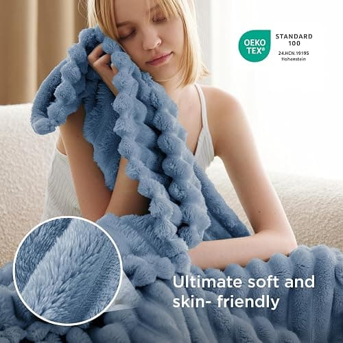 Bedsure GentleSoft Throw Blanket for Couch - Cozy Soft Blankets for Women, Cute Small Throws for Girls, Ashley Blue, 50x70 Inches thumbnail 5