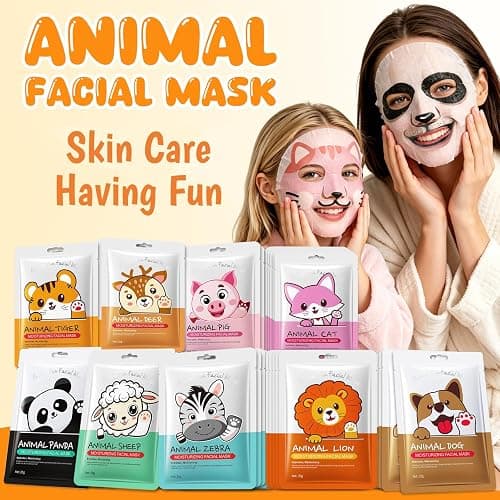 Beenefits 9 Packs Animal Character Facial Masks, Deep Hyrating Spa Masks for All Skin Types, Gift for Kids' Birthady Party, Enjoy Skincare Life, Girl's Night thumbnail 5
