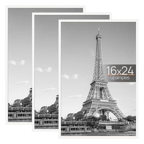 upsimples 16x24 Picture Frame White 3 Pack, Scratch-Proof Poster Frames 16 x 24 for Photo Gallery - Slide-In Strips, Horizontal or Vertical Wall Mounting - Image 1