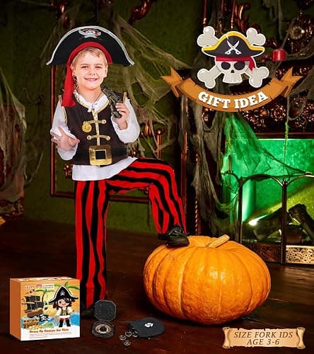 BIBUTY Pirate Costume Kids Halloween Costumes for Boys Girls, Pretend Play & Dress Up Clothes for Little Boys Girls Halloween Costumes for Kids, Toddler Boys Pirate Costume Toys Gifts for 3-6 thumbnail 4