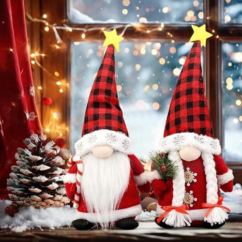 Lovinland Christmas Gnomes Plush Couple with Red Buffalo Check - Xmas Gnomes Elf Tomte Ornaments Doll - Christmas Decorations - Xmas Decorations for Home, Indoor, Office thumbnail 8