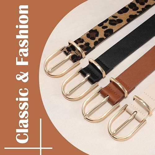 VONMELLI 2 Pack Women's Belts for Jeans Pants Fashion Gold Buckle Ladies Dress Belt thumbnail 6