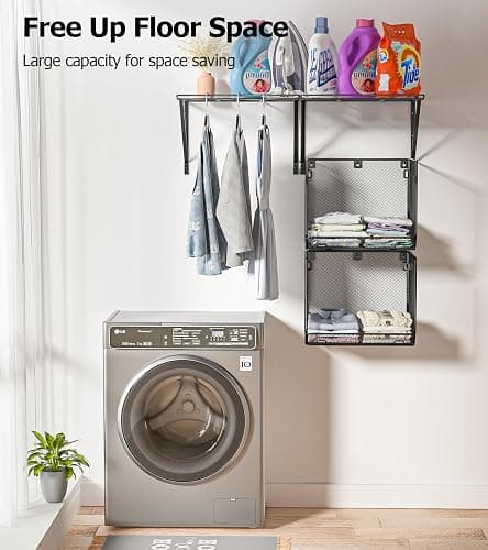 2 Pack Laundry Room Shelves Organization And Storage,Wall Mounted Clothes Drying Rack With Wire Mesh Basket Over Washer And Dryer,Large Capacity Floating Wall Shelf For Bathroom,Kitchen,Storeroom thumbnail 4