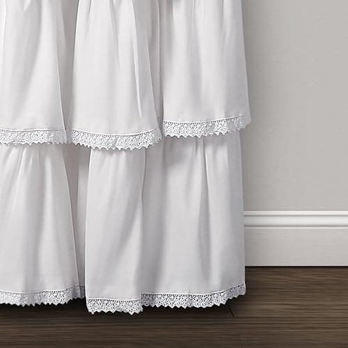 Lush Decor Lace Ruffle Light Filtering Window Curtain Panel Single 52" W x 84" L White - Ruffle Curtains for Bedroom or Nursery - Coquette Curtains thumbnail 4