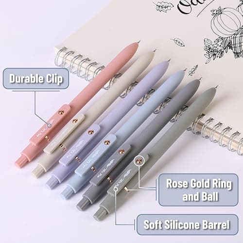 Mr. Pen- Retractable Gel Pens with Rose Gold Ring and Ball, 6 Pack, Morandi Barrels, Japanese Black Gel Pens, Fast Dry, Fine Point 0.5mm thumbnail 4