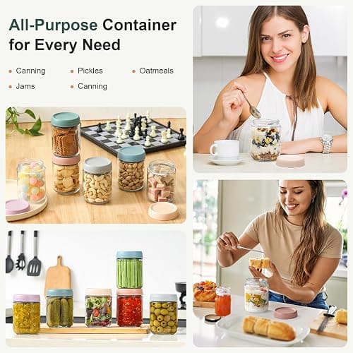 NETANY 6-pack 16 oz Overnight Oats Containers with Lids, Glass jars with Airtight Lids, Wide mouth Mason Salad jars, Glass Food Storage Containers for Snacks Yogurt Spice Sugar thumbnail 7