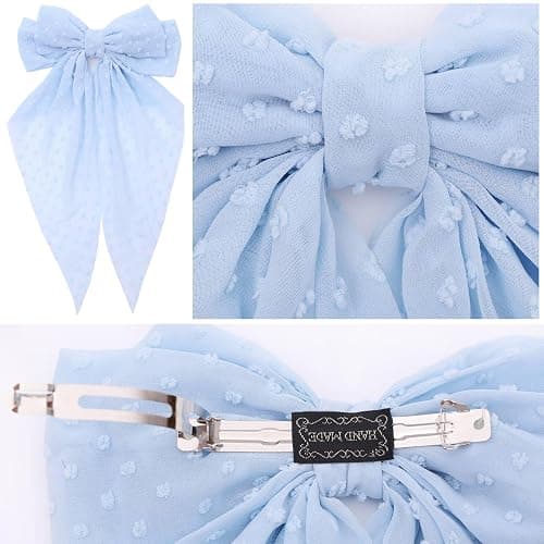 MRJ 4Pcs Chiffon Hair Bows for Women Big French Bows Hair Clips for Girls Hair Accessories Barrettes Metal Clips Bowknot Aesthetic thumbnail 3