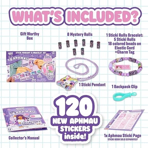 Sky Castle Sticki Rolls x Aphmau Toy Pendant & Bracelet Set – 120 Holographic Stickers, Wearable Toy Jewelry, and Collector’s Page – Limited Edition for Kids Ages 5 and Up - Rainbow Swirl Cat thumbnail 4