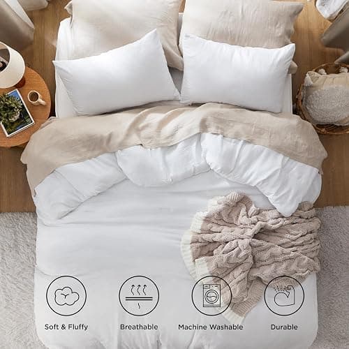 Bedsure Twin/Twin XL Comforter Set, White Soft Prewashed Bedding for All Seasons, 2 Pieces GentleSoft™ Warm Down Alternative Bed Set, 1 Lightweight Comforter (68"x88") and 1 Pillowcase (20"x26") - Twin/Twin XL - 02 - White thumbnail 4