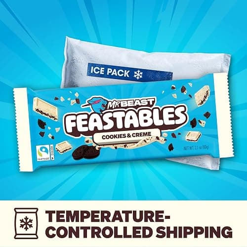 MrBeast Feastables Cookies & Creme Chocolate Bar, King Size, 10 Count | Fairtrade cocoa candy bars, ships cold, clean ingredients, no additives, sharable, party snacks, desserts, gifts, Halloween thumbnail 3
