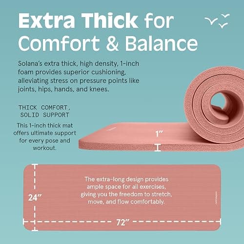 Retrospec Solana Yoga Mat 1" Thick w/Nylon Strap for Men & Women - Non Slip Exercise Mat for Home Yoga, Pilates, Stretching, Floor & Fitness Workouts thumbnail 3