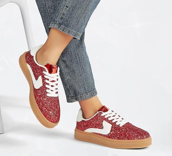 LUCKY STEP Women's Glitter Sneakers Fashion Retro Casual Sparkly Bling Shiny Dressy Bedazzled Bridal Wedding Anti Slip Walking Shoes thumbnail 2