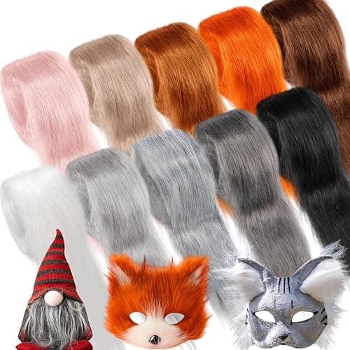 XunYee 10 Pcs Faux Fur Fabric for Crafts Fuzzy Fabric Trim Fluffy Pre Cut Ribbons for Halloween Costumes Therian Mask Christmas Gnomes Beards Sewing Decoration(Light Colors,2"x40") - Image 1