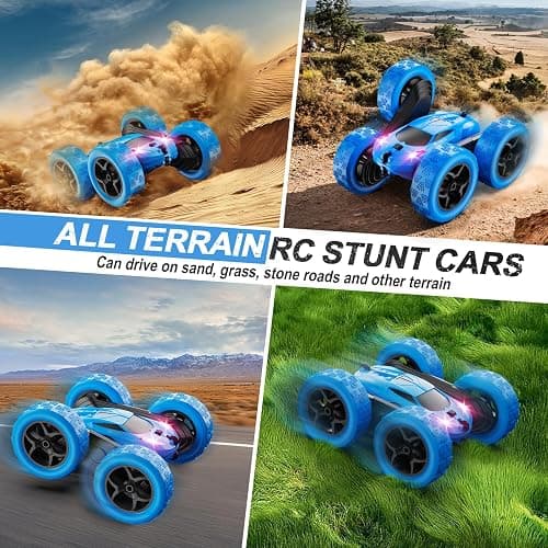 QUNREDA Remote Control Car, RC Cars Toys for Kids Ages 6-12, 4WD Stunt Car with LED Lights & 360° Flips, 2.4GHz, Upgraded USB-C Modular Batteries, 8-10 Year Old Boys Birthday Gift 1-Blue thumbnail 5