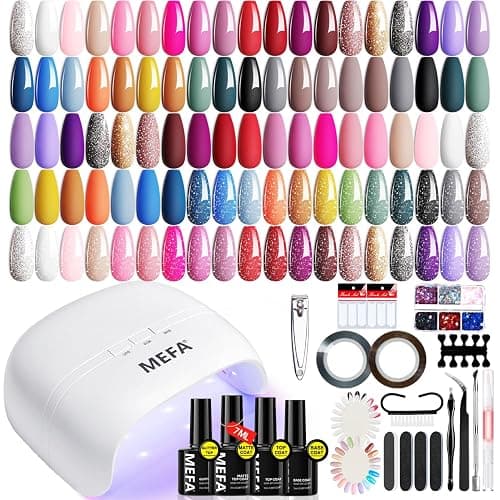 MEFA Gel Nail Polish Kit with U V Light, 32 Colors All Seasons Soak Off 60 Pcs Gel Polish Nail Set with Matte/Glossy Glitter Base Top Coat Manicure Tools Nails DIY Decorations Gifts for Women - Image 1