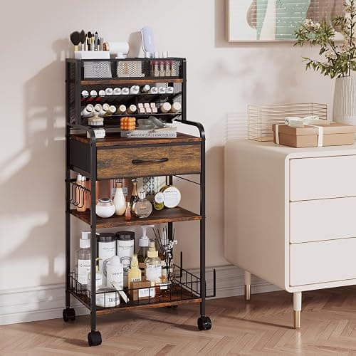 Homsorout Art cart, 3 Tier Rolling Cart - Utility Cart with Storage Drawer and Wheels, Versatile Art & Craft Organizer for Home, Office, or Studio Ideal for Storing Brushes, Paints （Brown） thumbnail 4