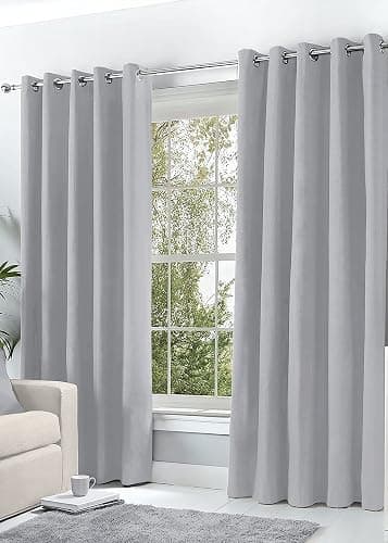 Hachette Thermal Blackout Curtains Eyelet Ring Top Including Pair of Tiebacks (Silver Grey, 46" x 54") - Image 1