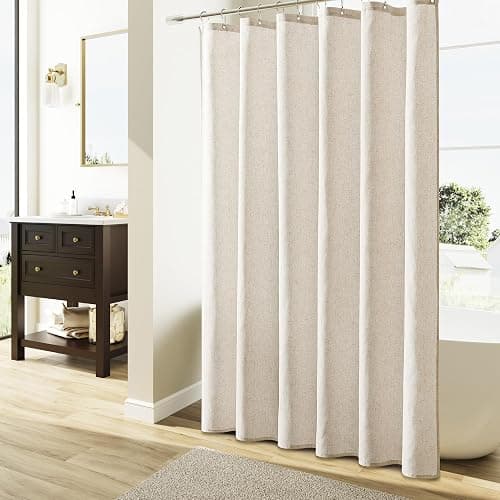Naturoom Natural Linen Shower Curtain, Country Boho Farmhouse Bath Decor Beige Shower Curtains for Bathroom Neutral Cloth Weighted Textured Fabric Bath Curtain Liner with Hooks, Cream, 72 Inch thumbnail 3