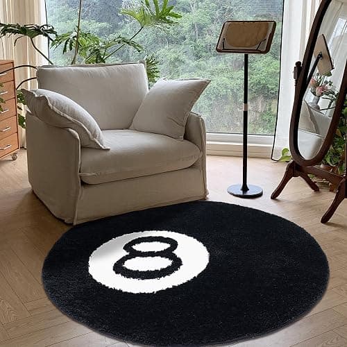 Ezuwail 8 Ball Rug, 24 inch Large Black Round Rug for Home Decor, Stussy Cool Eight Ball Rug for Bedroom Living Room, Housewarming Gift, Black thumbnail 7