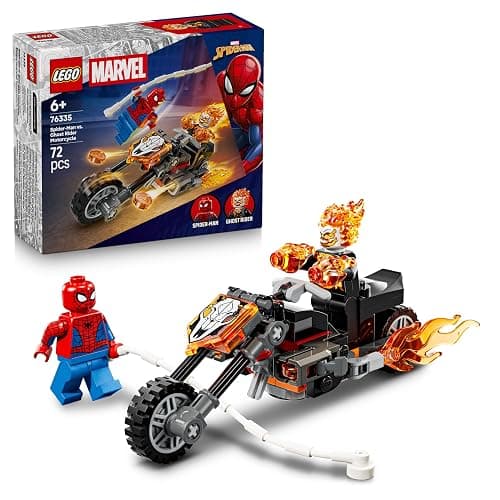 LEGO | Marvel Spider-Man vs. Ghost Rider Motorcycle - Superhero Toy w/a Motorbike Model, 2 Minifigures, Web String & Fire Elements - Gift for 6+ Year Old Boys - 76335 - Image 1