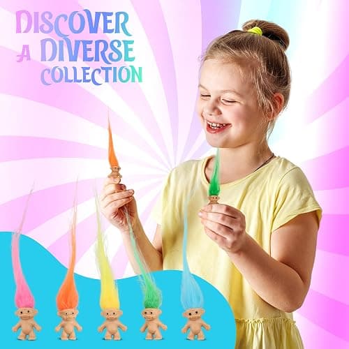 50 Pcs Long-haired Lucky Mini Troll Dolls, Assorted Hair Colors, 0.78" Bodies, 2" Hair. Cake Toppers, Action Figures, School Project, Arts and Crafts, Party Favors thumbnail 4