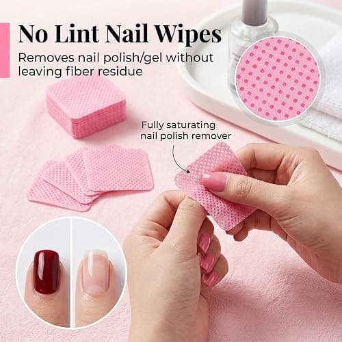 MAQIHAN 1200 Lint Free Nail Wipes - Pink Acetone Nail Polish Remover Wipes Lint Free Nail Wipes Pads Gel Nails No Lint Nail Glue Wipes Eyelash Extensions Toallitas Para Uñas Sin Pelusa Nail Supplies thumbnail 4