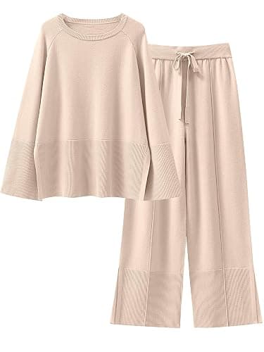 ANRABESS Womens 2 Piece Outfits Oversized Knit Sweater Set Wide Leg Pant Cozy Lounge Matching Pajama Sets 2025 Trendy Clothes - Image 1