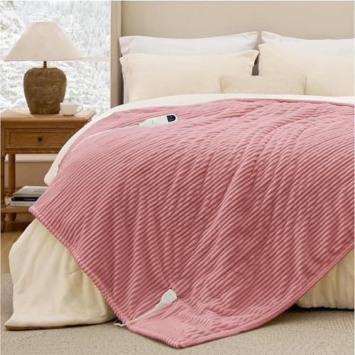 Bedsure GentleSoft Electric Blanket Twin - Soft Ribbed Flannel Heated Blanket, Heating with 10 Time Settings, 6 Heat Settings, and 8 hrs Timer Auto Shut Off (62x84 inches, Bridal Rose) thumbnail 2
