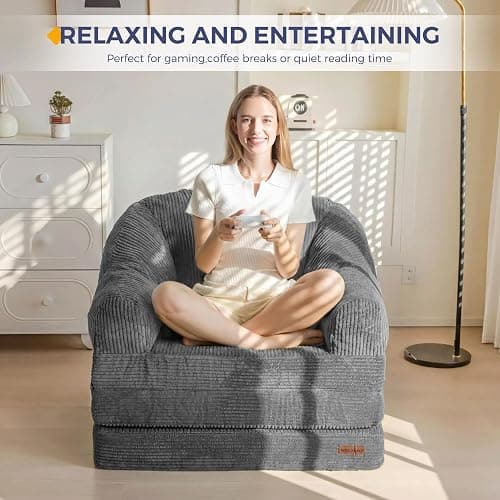MAXYOYO Folding Sofa Bed with Backrest, Boneless Fold Out Couch Bed with Handle, 2 in 1 Convertible Bean Bag Chair to Floor Sofa Lounger, Comfy Folding Couch for Bedroom & Living Room, Dark Grey thumbnail 9