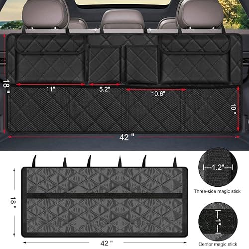 Femuar Car Trunk Organizer, Large Capacity Backseat Trunk Organizer (42"*18"), Collapsible Car Storage Bag with 8 Pockets, SUV/MPV/Truck - Black thumbnail 3