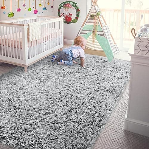 Andecor Soft Fluffy Bedroom Rugs, 4 x 6 Feet Indoor Shaggy Plush Area Rug for Boys Girls Kids Baby College Dorm Living Room Home Decor Floor Carpet, Grey - 4' x 6' (Rectangular) - Grey thumbnail 2