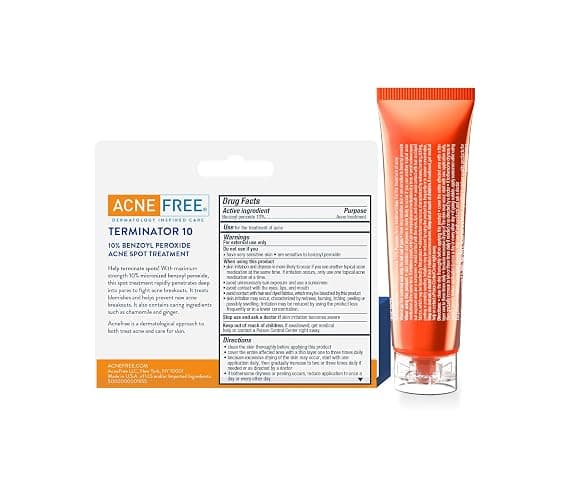 AcneFree Terminator 10 Acne Spot Treatment with Benzoyl Peroxide 10% Maximum Strength Acne Cream Treatment, 1 Ounce - Pack Of 1 thumbnail 9