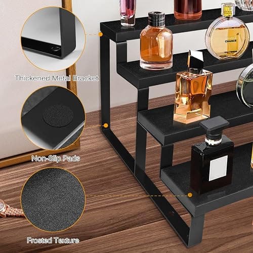Wood Cologne Organizer for Men,12 Inch 4 Tier Cologne Stand Waterproof Perfume Organizer for Dresser with Anti-Slip Washers,Wooden Display Risers Stand for Party,Makeup,Figures,Cupcake,Perfume,Dessert thumbnail 5