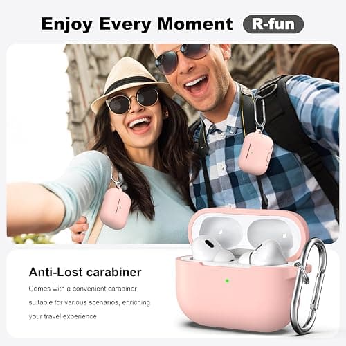 R-fun for AirPods Pro 2/1 Gen (2023/2022/2019) Case Cover with Cleaning kit and Keychain, Soft Silicone case Compatible with Airpods Pro 2 (USB-C/Lightning Cable) - Sand Pink thumbnail 2