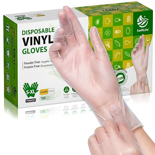 SWIFTLITE Disposable Vinyl Gloves, Food Safe, Latex-Free Powder-Free Clear Plastic Gloves for Cooking, House Clean, Food Prep - Image 1