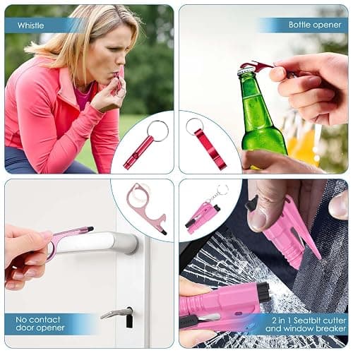 Ankilo Upgraded Safety Keychain Set for Women, Wristlet Strap Keychain with Personal Alarms, Mirror, Pom Pom, etc. (18PCS) - Pink thumbnail 3