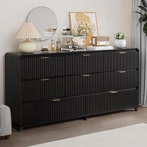 Fluted Dresser for Bedroom with 8 Drawers, 55.1" Wide Modern Chest of Drawers with Metal Handle, TV Stand Wood Dresser Closet Organizers and Storage Drawer for Living Room, Bedroom, Hallway, Black - Image 1