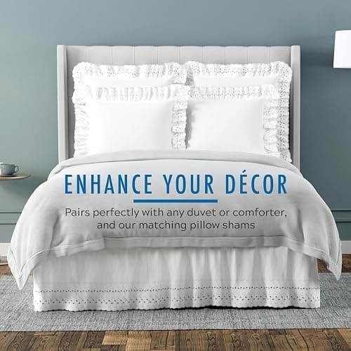 Fresh Ideas Eyelet Bed Skirt, Ruffled Design, 14 Inch Drop, Embroidered Scalloped Edge, Twin, White thumbnail 6