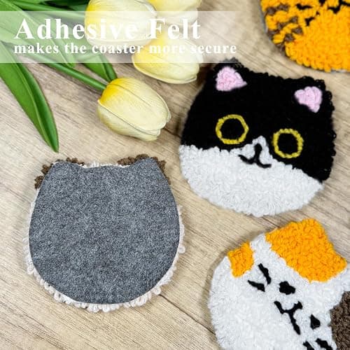 Morledoa Punch Needle Coasters Kit, Punch Needle Kits Adults Beginner, Cat Coasters Kit with Adhesive Felt, Yarns, Embroidery Hoop, Instruction thumbnail 6