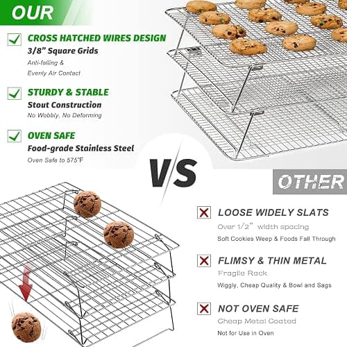 Stainless Steel Stackable Cooling Rack for Baking, 3 Tier 12”x 16.5”,Oven & Dishwasher Salf and Fit Half Sheet,Wire Cooling Racks for Cookie, Pizza, Cake thumbnail 5