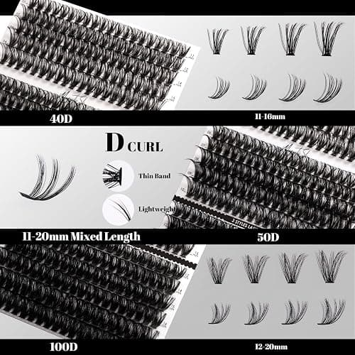320PCS Individual Eyelashes Kit - 40D, 50D, 100D DIY Lash Extension Kit with Bond, Seal, Glue & Applicator - 11-20mm Volume False Eyelashes - D Curl Individual Cluster thumbnail 2