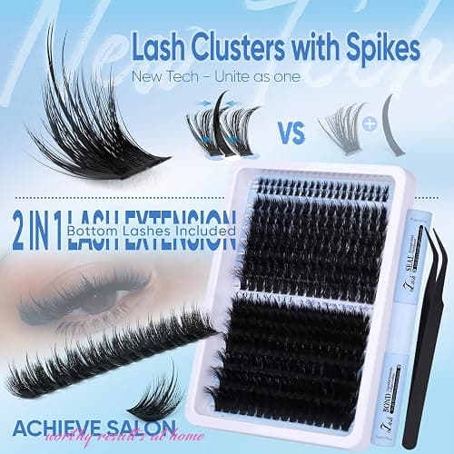 CORUSCATE Lash Clusters Kit with Bottom Lash Extension Kit Thick 160D+260D Cluster Eyelash Extensions Volume Individual Lashes 12-22mm Long Cluster Lashes Mega Dramatic Style with Lash Bond and Seal thumbnail 2