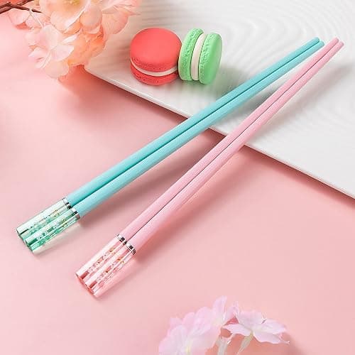 HELERKOL 5 Pairs Fiberglass Chopsticks - Amber Cherry Blossom Pattern, Multicolor - Japanese & Korean Chopsticks - Reusable, Dishwasher Safe - Yellow, Pink, Blue, Green, Purple thumbnail 2